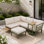 Ensemble de conversation modulaire de patio 4 pièces avec table basse à coussin amovible, ensemble de conversation modulaire avec table de bout pour 4 personnes