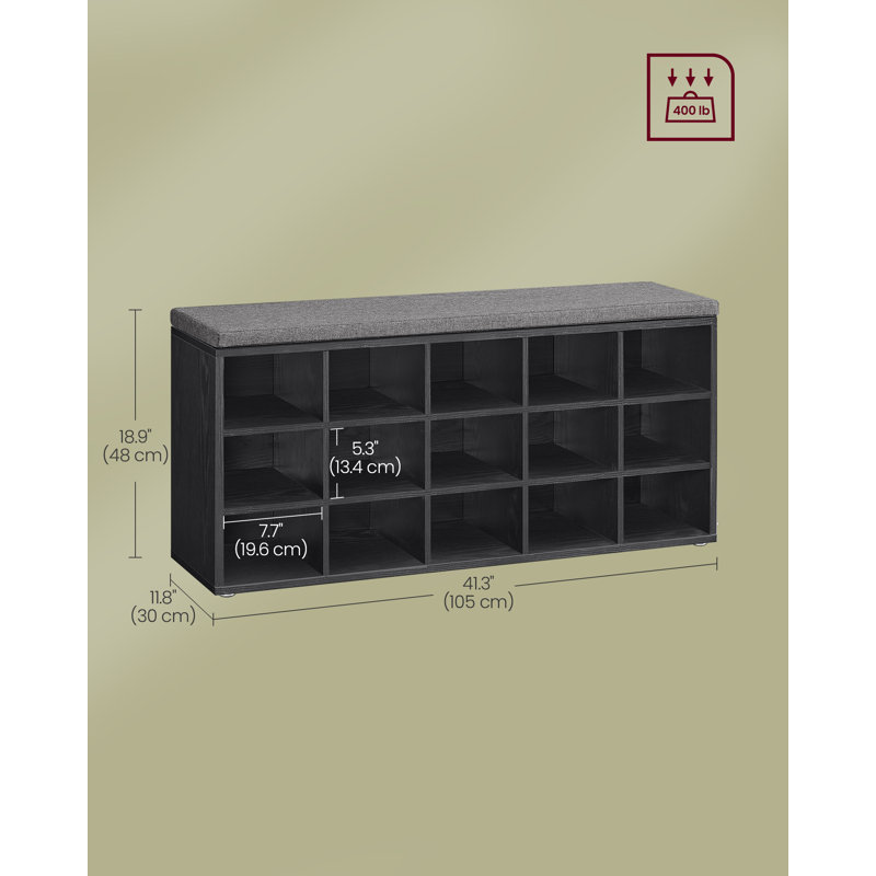 Upholstered Storage Bench, 48cm H x 105cm W x 30cm D, Black/Grey