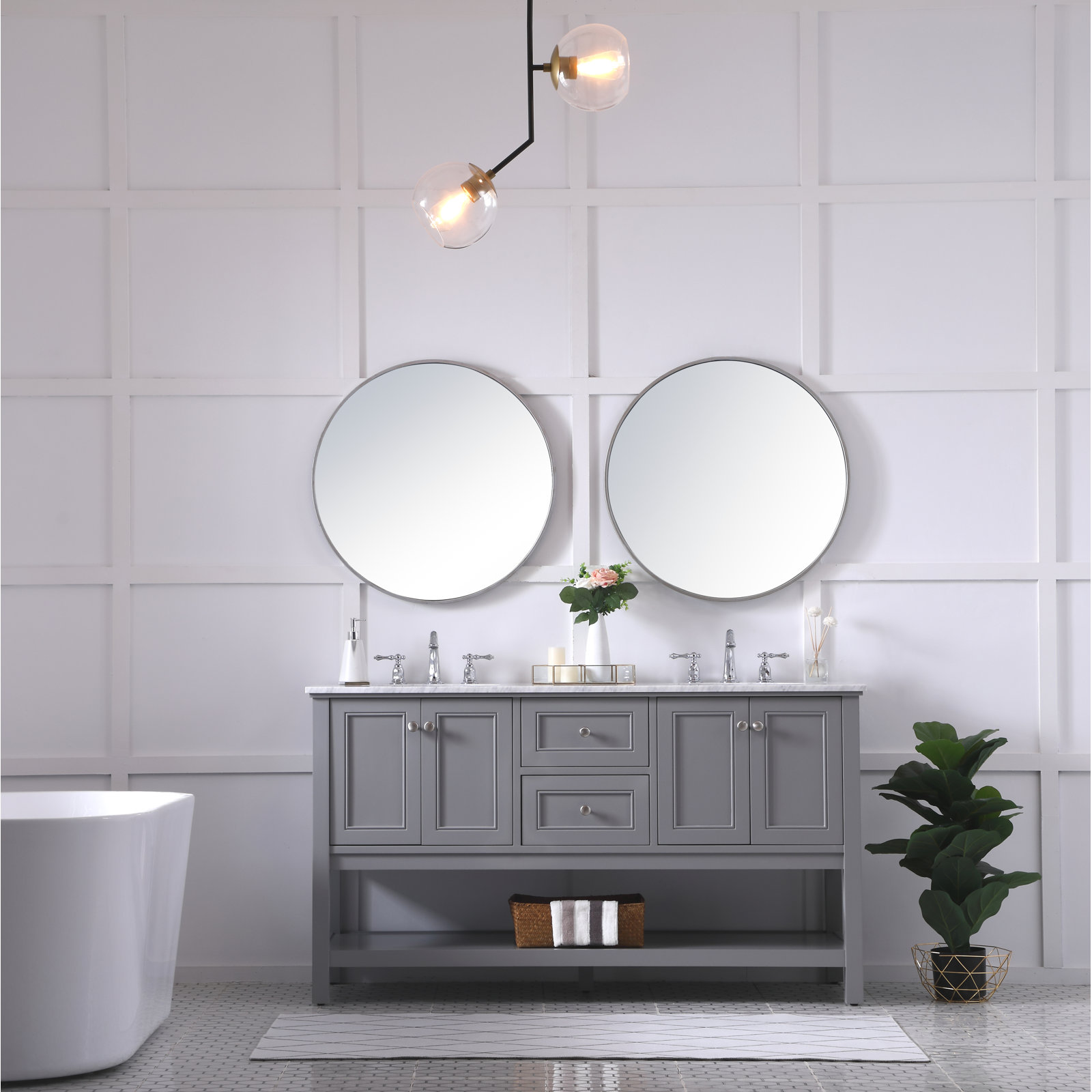 Bonsai 60'' Double Bathroom Vanity, Gray
