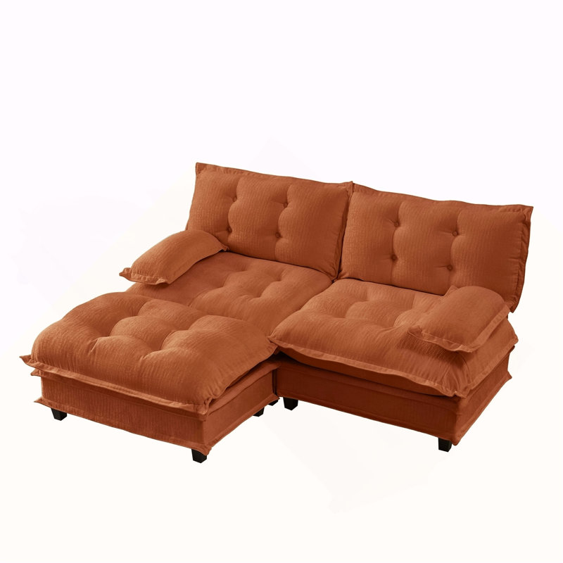Canapé modulaire modulaire 77 po en forme de L avec repose-pieds en chenille de 77 po avec siège en treillis profond et confortable, pour salon, chambre à coucher et appartement, orange