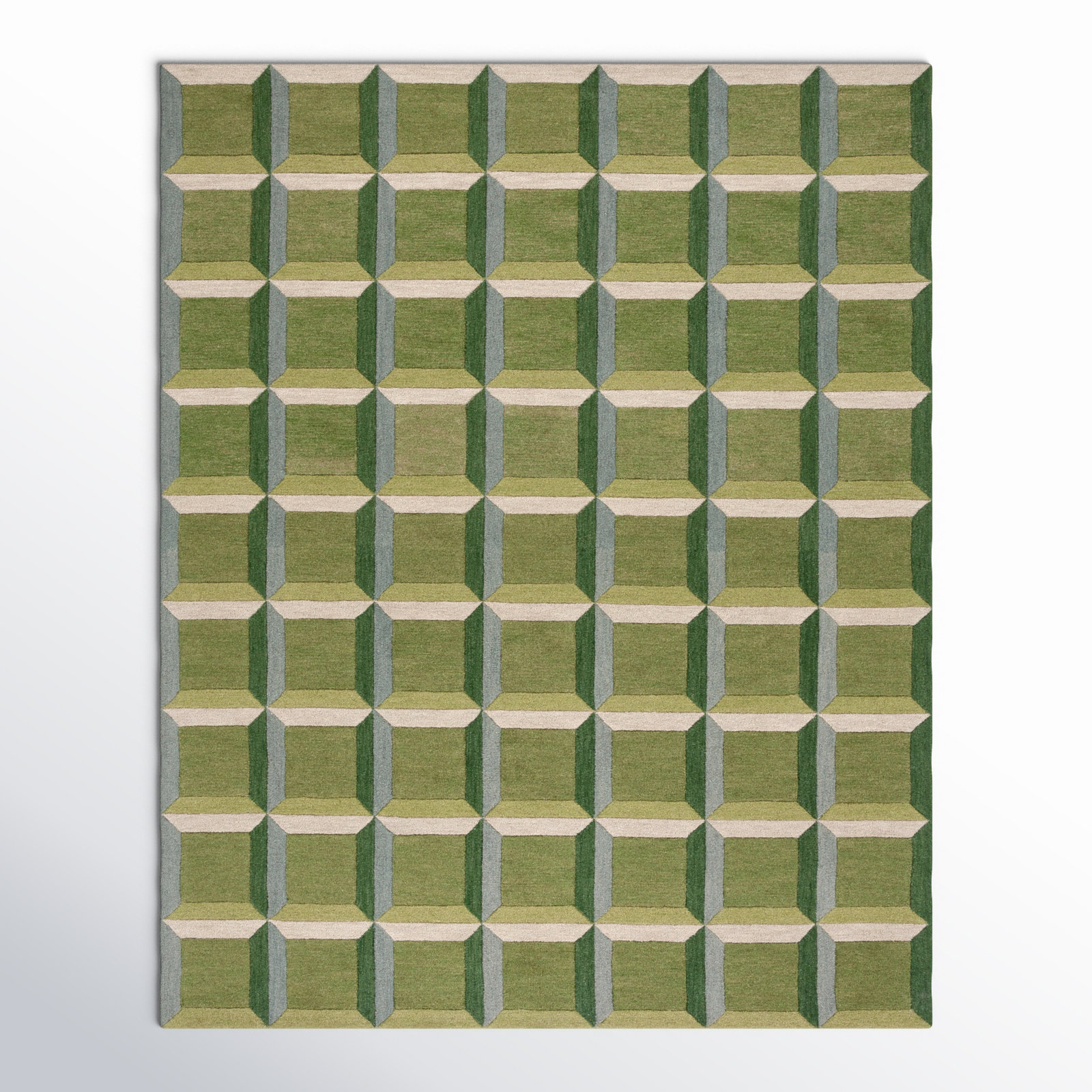 Giedre Geometric Hand Tufted Cotton/Wool Area Rug in Green/Beige, Rectangle 10' x 14'