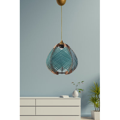 Élégant lustre bleu, 11,8 x 9,8 pouces, corps en plastique avec capuchon en coton | Hauteur réglable jusqu'à 27,6 pouces | Douille E27, 40 W maximum | Parfait pour le salon, la salle à manger ou la chambre à coucher, luminaire élégant