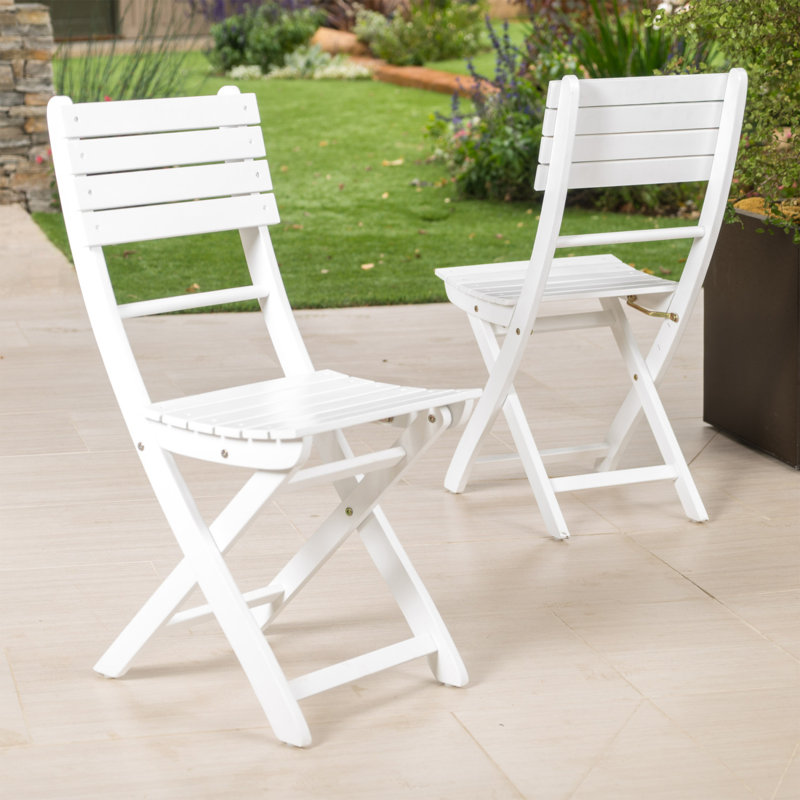 Outdoor Acacia Wood Folding Dining Chair (Set Of 2), White