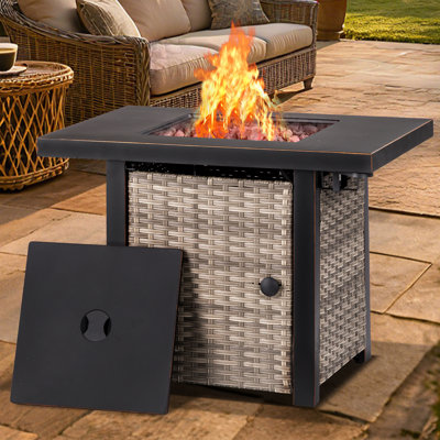 Table de foyer d'extérieur au propane 32 po x l 24 po avec 2 porte-gobelets et couvercle