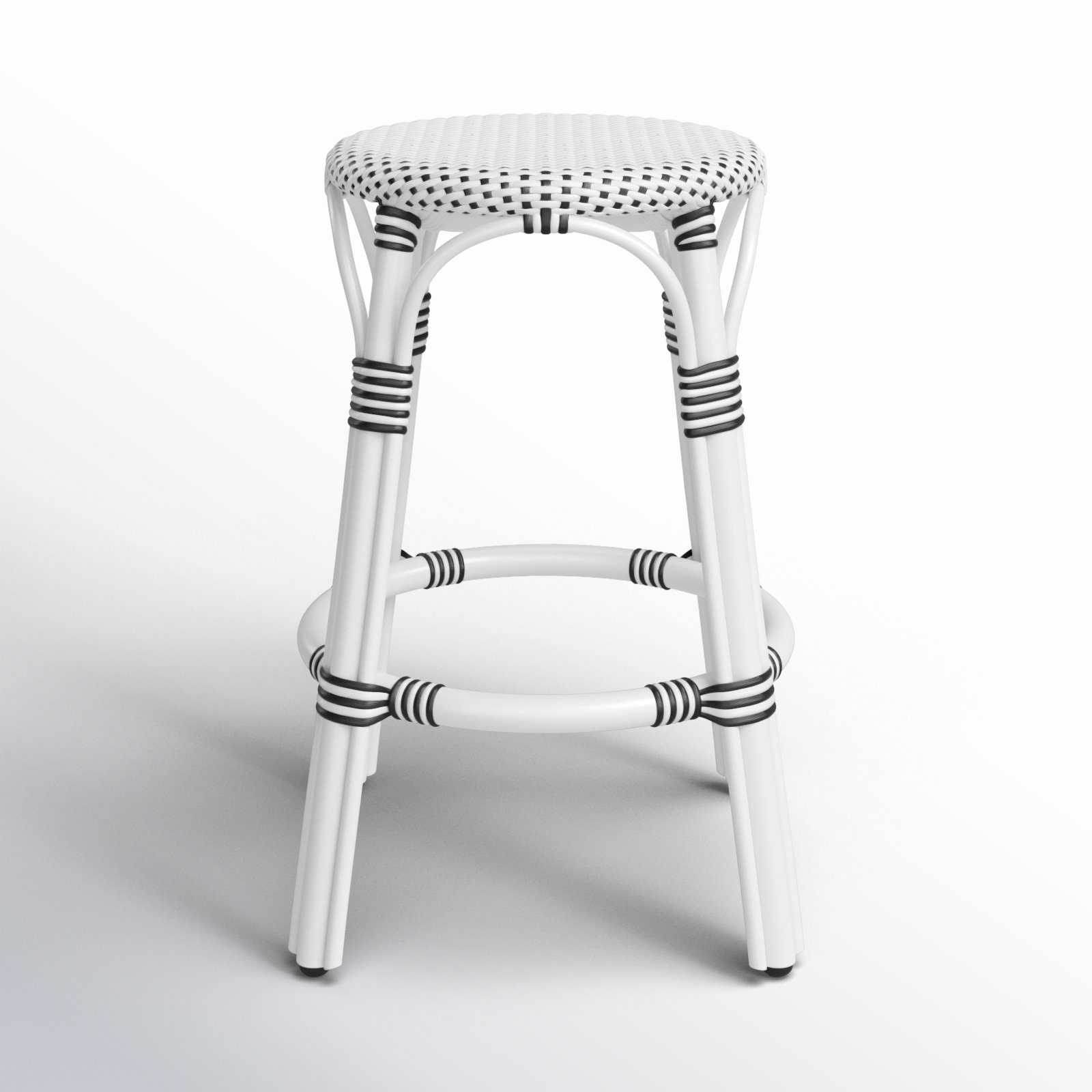 Alastair Bar & Counter Stool, Counter Stool (24" Seat Height), White/Black Dot/White Rattan Frame