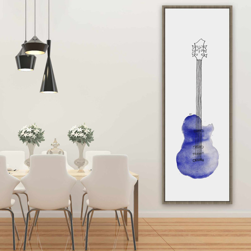 Guitare bleue - Toile encadrée illustrative pour la décoration intérieure, H 61,25 po x l 21,25 po