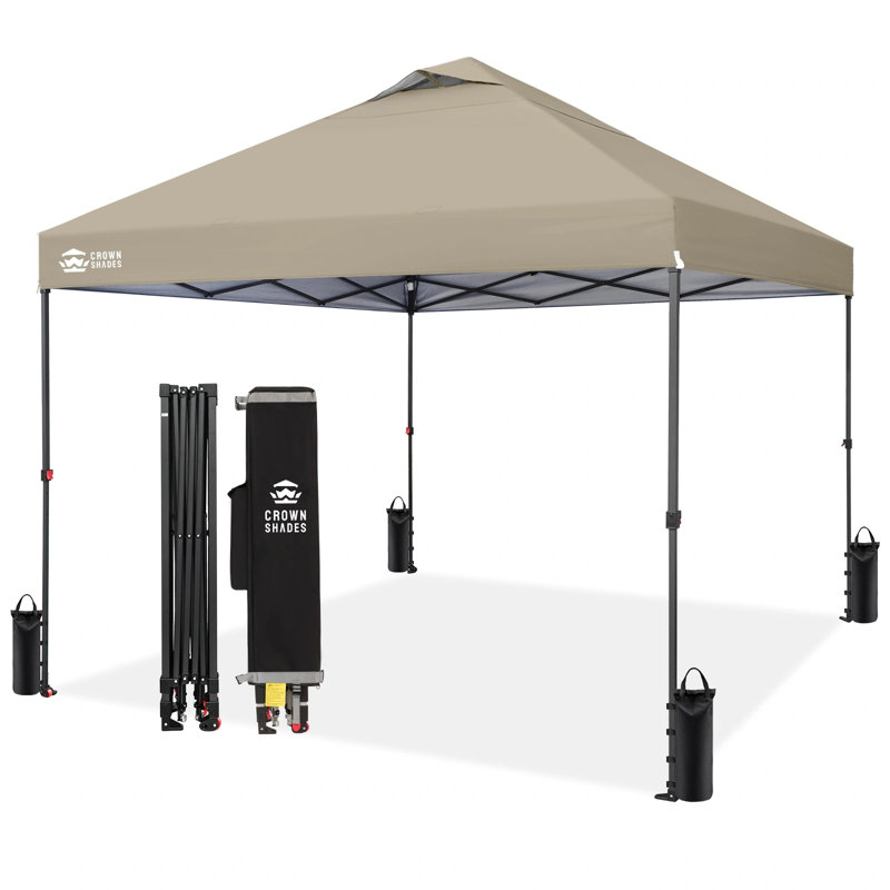 CROWN SHADES 10' x 10' Commercial Pop-Up Canopy Tent with Center Lock and Metal Frame,  Khaki, Khaki