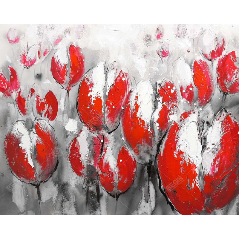 Abstrait tulipes rouges - Bureau, reproduction d'art contemporain encadrée