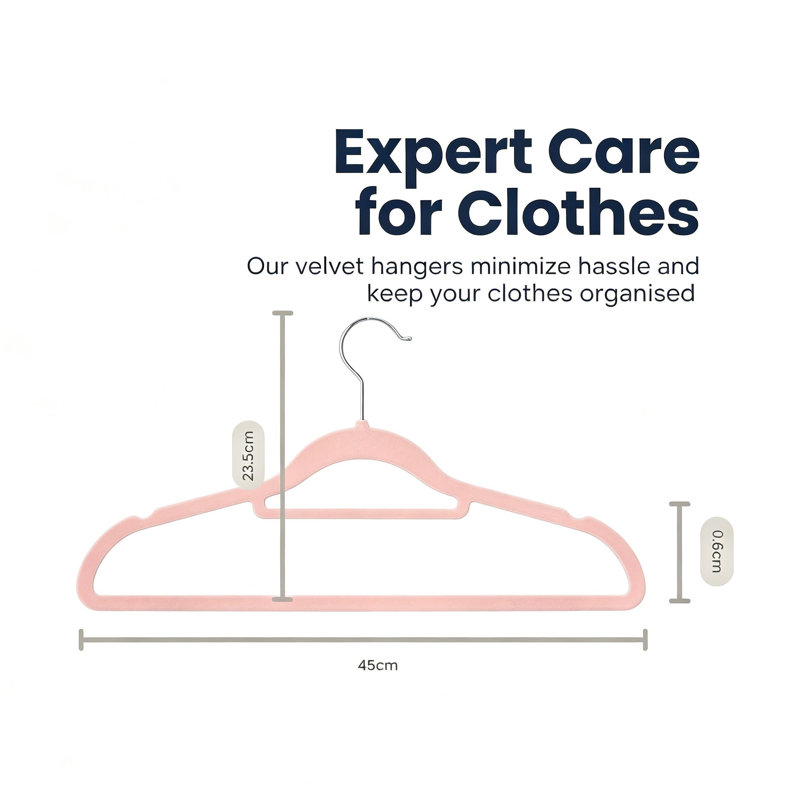 20‑Pack Non‑Slip Cream Velvet Coat Hangers, Space‑Saving Hangers with Tie Organizer & Swivel Hooks, Pink