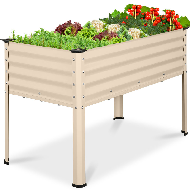 48X24x30in Elevated Galvanized Metal Garden Bed W/ Corner Protectors, Beige
