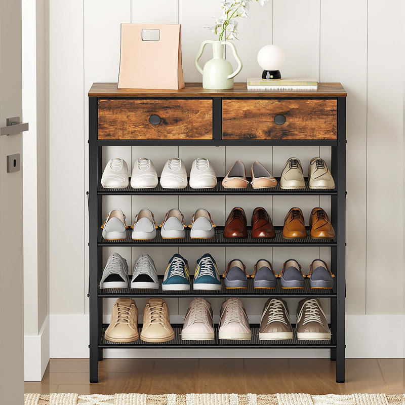 Range-chaussures en métal brun et noir rustique à 5 étages 37,7 po H 20 paires