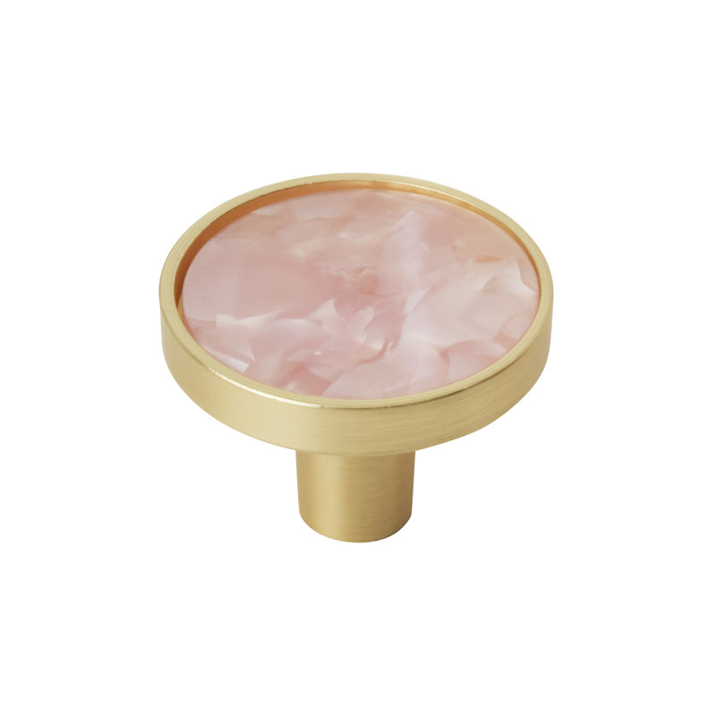 Gold and Pink Round Zinc and Acrylic Cabinet Knob Set