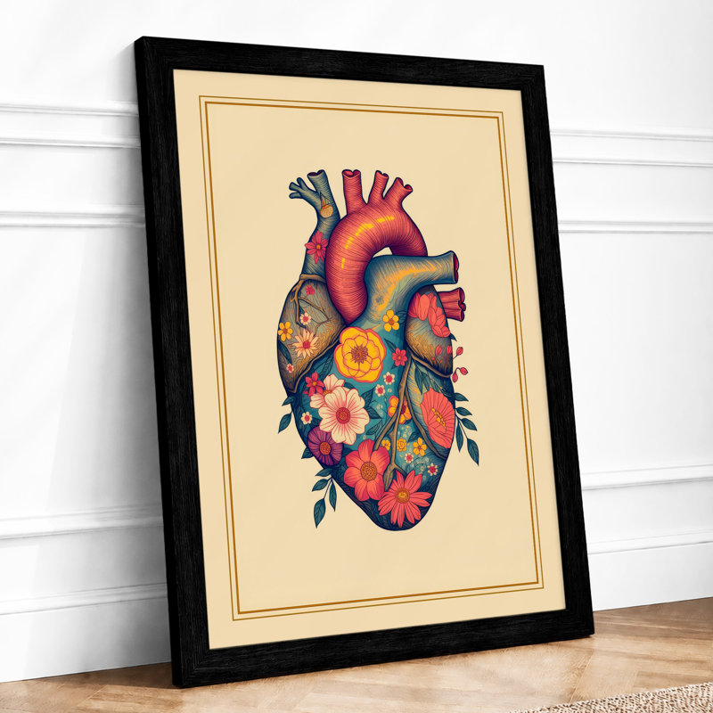 Heart in Bloom Botanical - Framed Print, A1 - 84.1 x 59.4 cm, Black