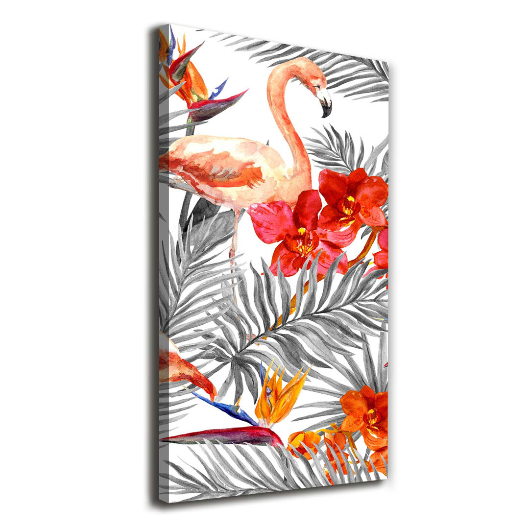 Flamingos und Blumen - Kunstdrucke auf Segeltuch