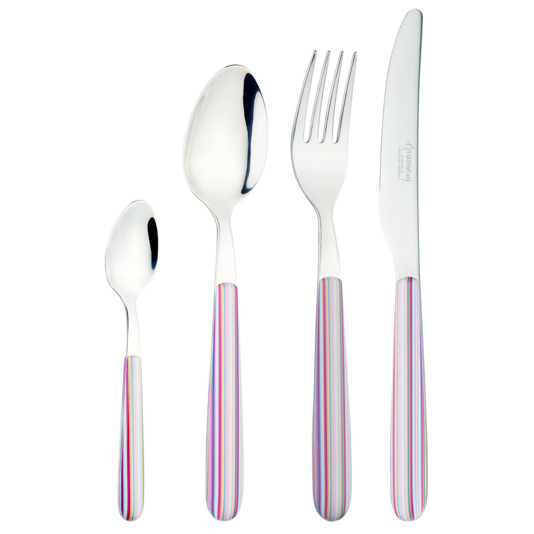 Grunwerg Cutlery Greenworks, 24 Piece Cutlery Set , Service for 6, Pastel Stripe