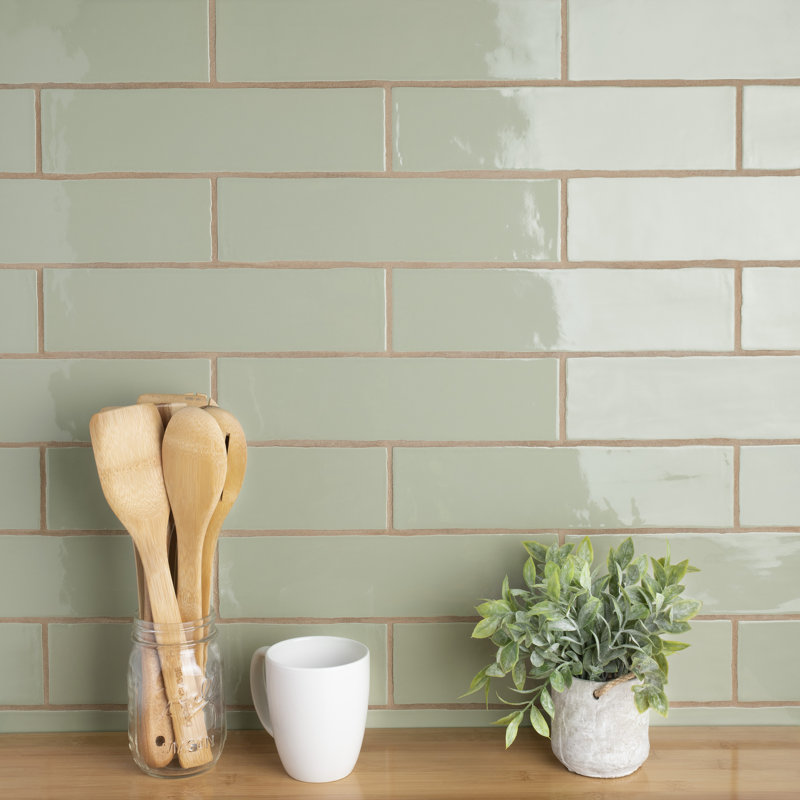 Chester 3" x 12" Ceramic Subway Wall Tile, Sage Green