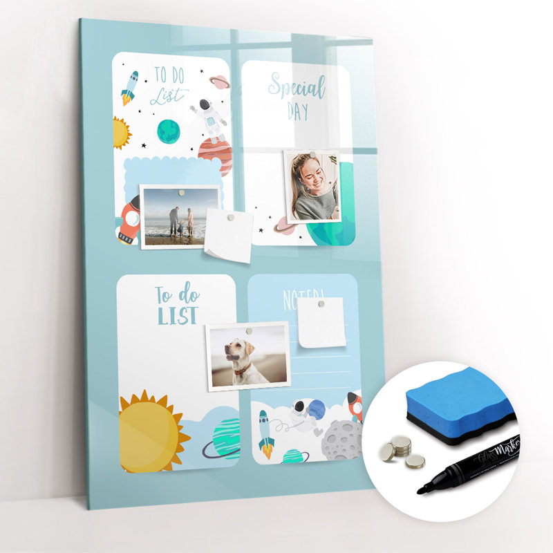 Magnetic Memo Board Whiteboard - 60 x 90 cm - With Marker and Magnets - Galactic planner