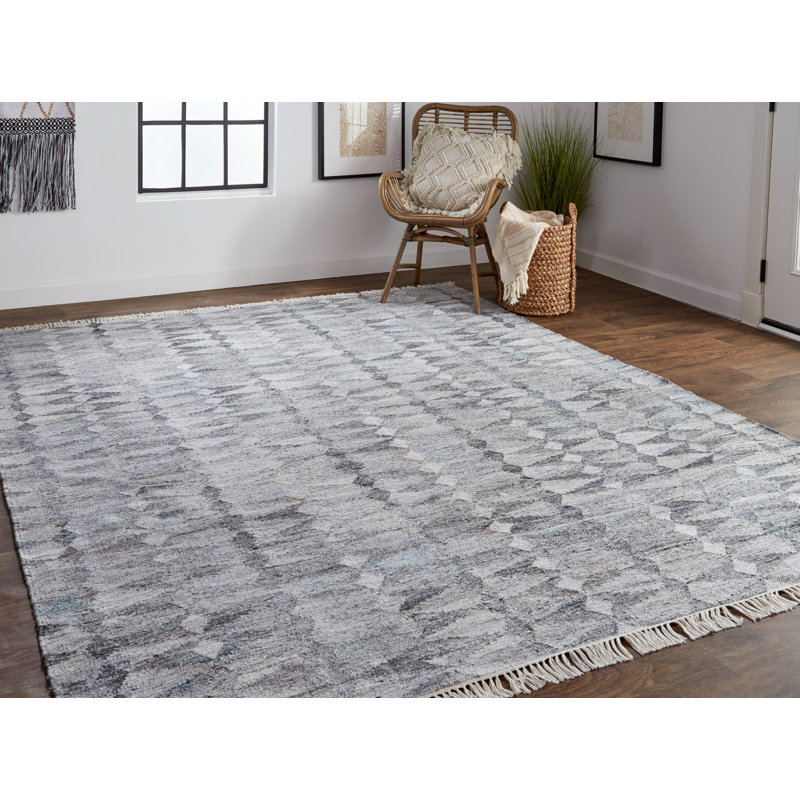 Tapis gris noué à la main Ana, Rectangle 5 pi x 8 pi