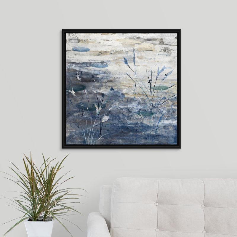«Pond», peinture sur toile, Cadre flottant noir, H 25,7 po x l 25,7 po x p 1,75 po