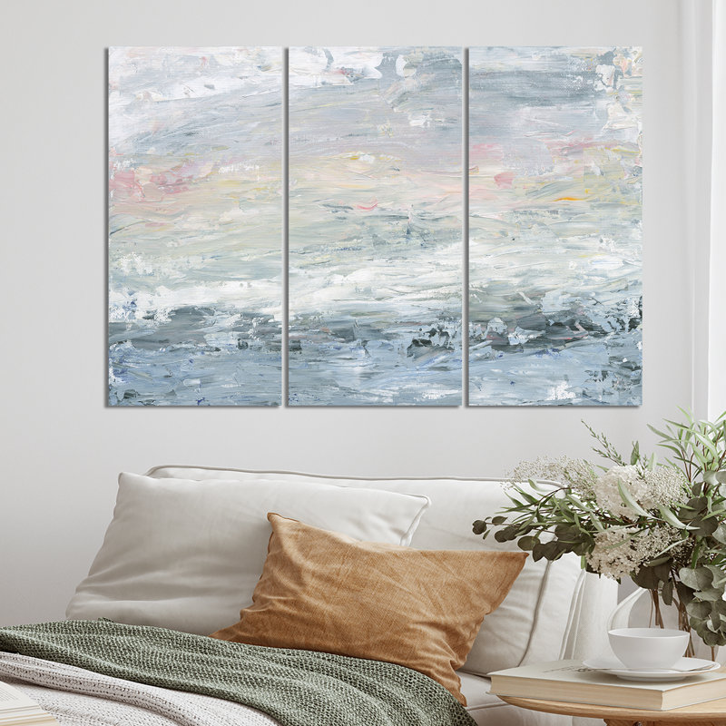 " Designart 'Grey Abstract Watercolor Ii' Contemporary Gallery-Wrapped Canvas " 3 - Pieces Painting Print