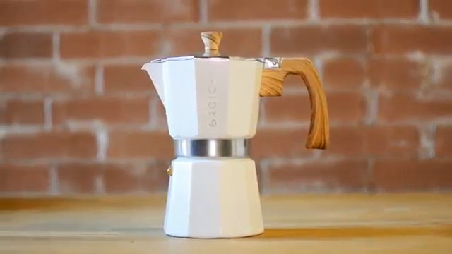 White Aluminum 9-Cup Stovetop Espresso Maker with Wood Accents