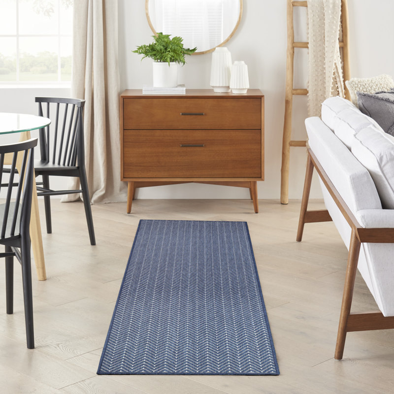 Remmie Black Modern Indoor/Outdoor Rug, Runner 2' x 6', Blue/Navy