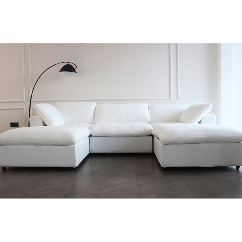Lit d'appoint en nuage: 5 grands lits modulaires avec coussins rembourrés de plumes, 2 avec fermeture à glissière, polyvalent, blanc, structure, lit en duvet pour le salon: conception polyvalente en plumes, structure