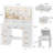 Makeup Vanity Desk Set with LED Mirror and Stool, Wood Frame with Glass Top, 8 Drawers, Built-In Power Outlets and USB Ports, Modern Style for Bedroom-1177360