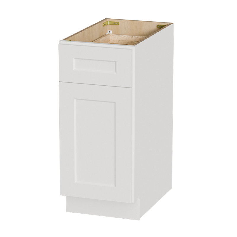 Armoire de base à porte simple en bois massif blanc Shaker, pour tablette de rangement de cuisine, de buanderie et de salle de bain, tiroir à fermeture en douceur. Prêt à assembler