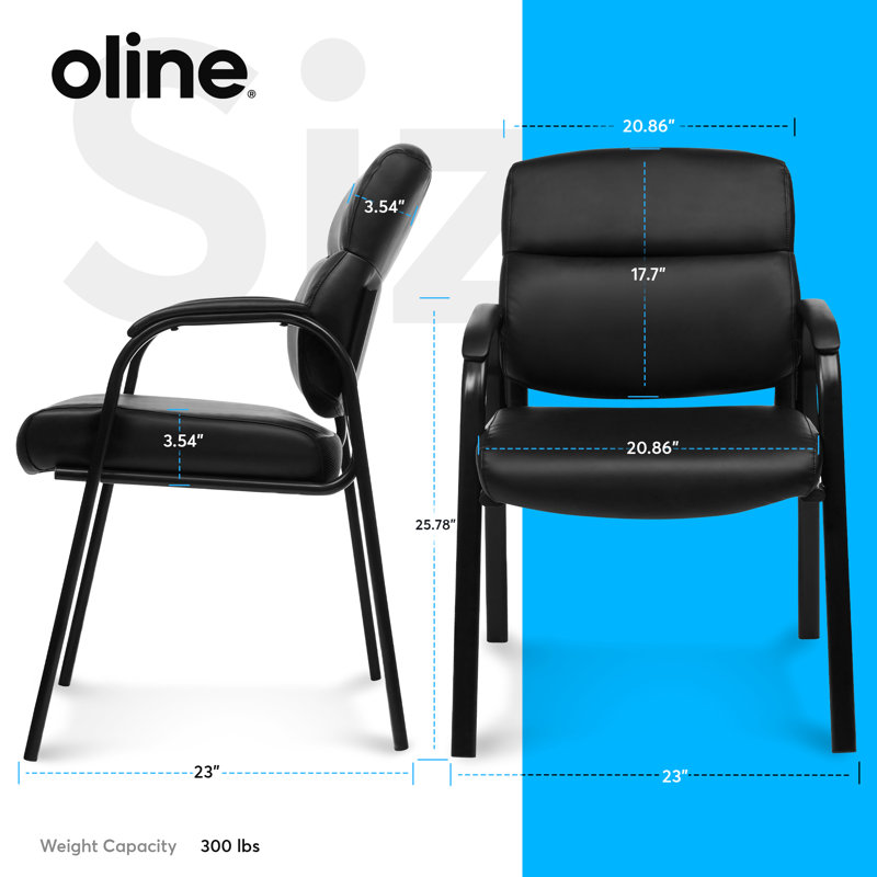 Black Leather Guest Chair with Padded Arms, 1 Pack