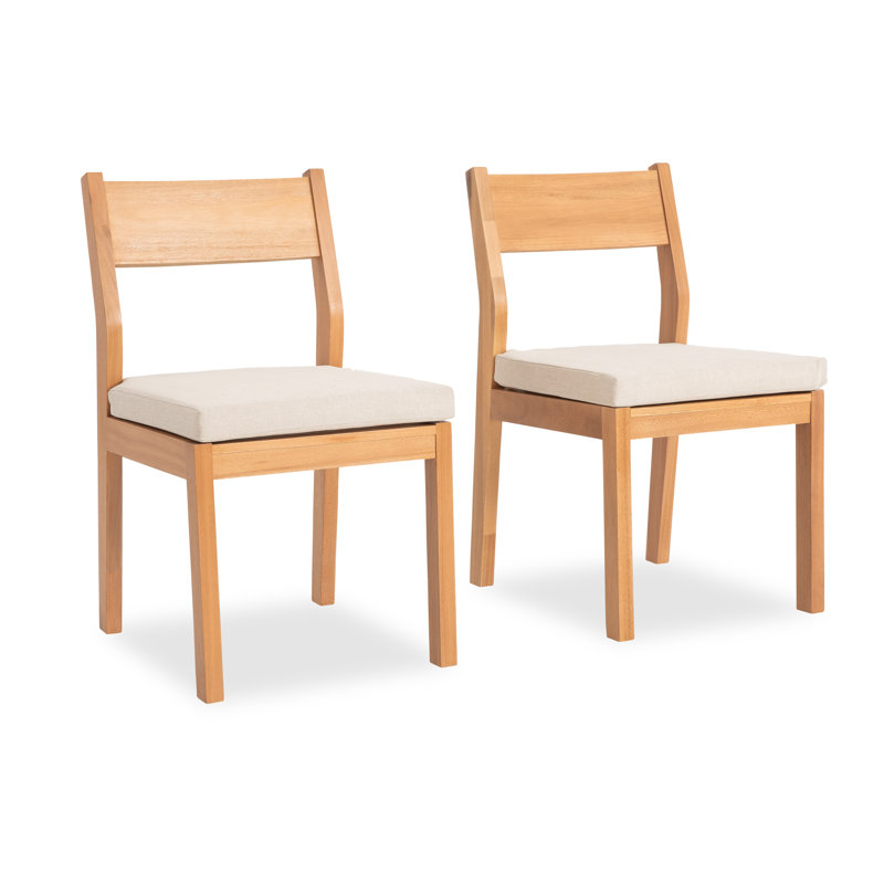 Chaise de patio en bois massif avec siège à coussin (ensemble de 2)