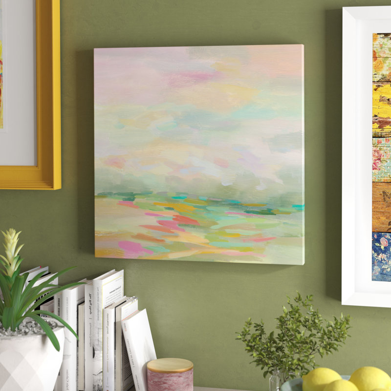 «Pastel Fields», reproduction d'art sur toile tendue, H 18 po x l 18 po x P 1,5 po, Toile encadrée noire, Pas de tapis