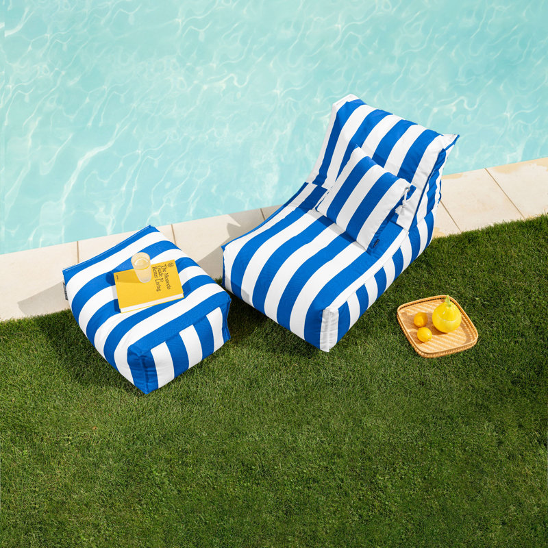 Santorin Upholstered Outdoor Bean Bag Lounge Chair, Blue