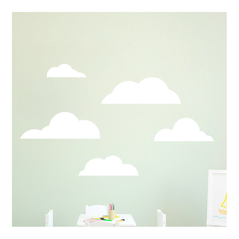 Ensemble de 5 décalcomanies murales cloud, Blanc