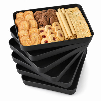 Ensemble de 6 grands plateaux de service en plastique 40 x 30 cm avec bords surélevés, empilables, en polypropylène sans BPA, pour fêtes et buffets