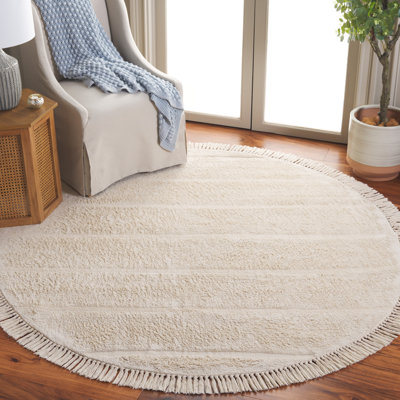 Tapis ivoire en coton tissé à plat à la main Frederi