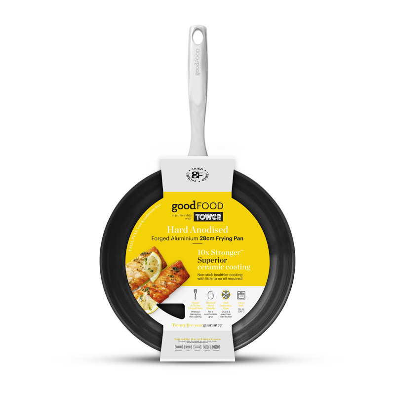 Good Food in partnership with Tower Hard Anodised Frying Pan, 10x Stronger Superior Ceramic Coating, Induction Compatible, Grey