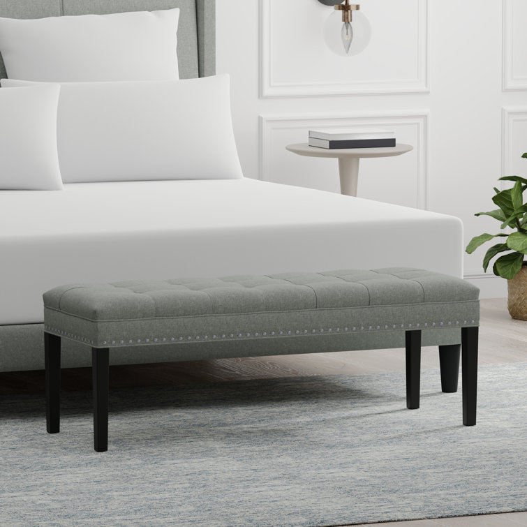 46.5" Upholstered Bench with Nailhead Trim and Wood Legs(color beige)(missing legs ,INCOMPLETE)