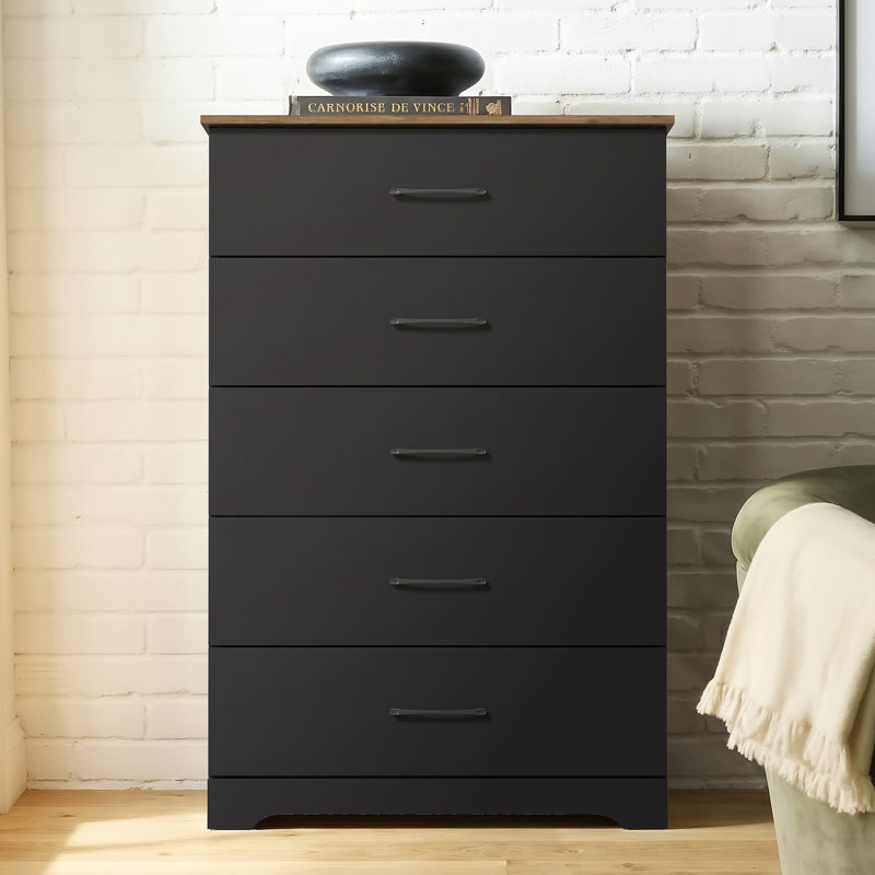 Arkia 5 Drawer 31.5" W Dresser, Black/Knotty Oak 