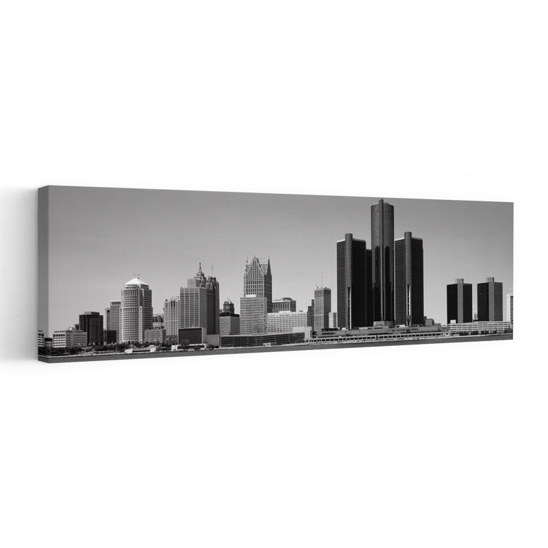 Gratte-ciel dans la ville, Detroit, Michigan, États-Unis, architecture moderne, art mural, H 12 po x l 36 po