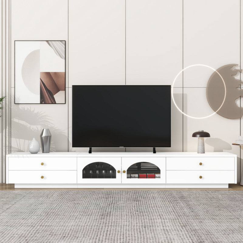 Meuble télé avec portes en verre cannelé Deran pour téléviseur de 95 po ou moins Deran, Blanc