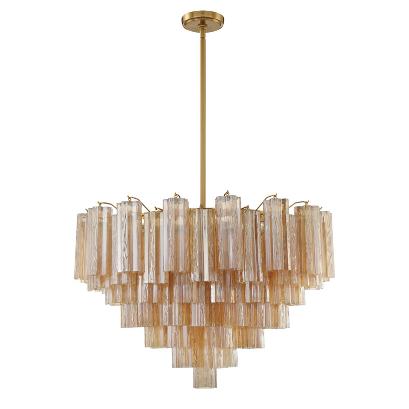 Dimmable Tiered Chandelier, Aged Brass, Yellow, 21.5" H x 32" W x 32" D