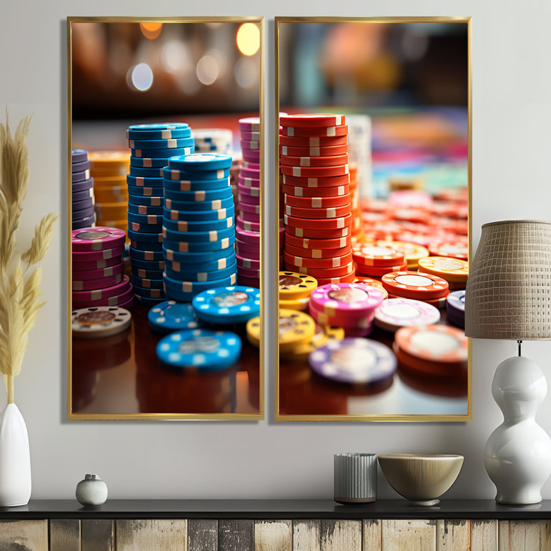 Jetons de poker Casino Royale II, H 32 po x l 32 po, Impression encadrée flottante, Doré