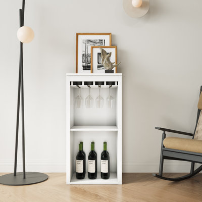 White Modular Wine Bar Cabinet with Storage Shelves and Hutch – Buffet Storage Cabinet for Dining Room or Home Bar