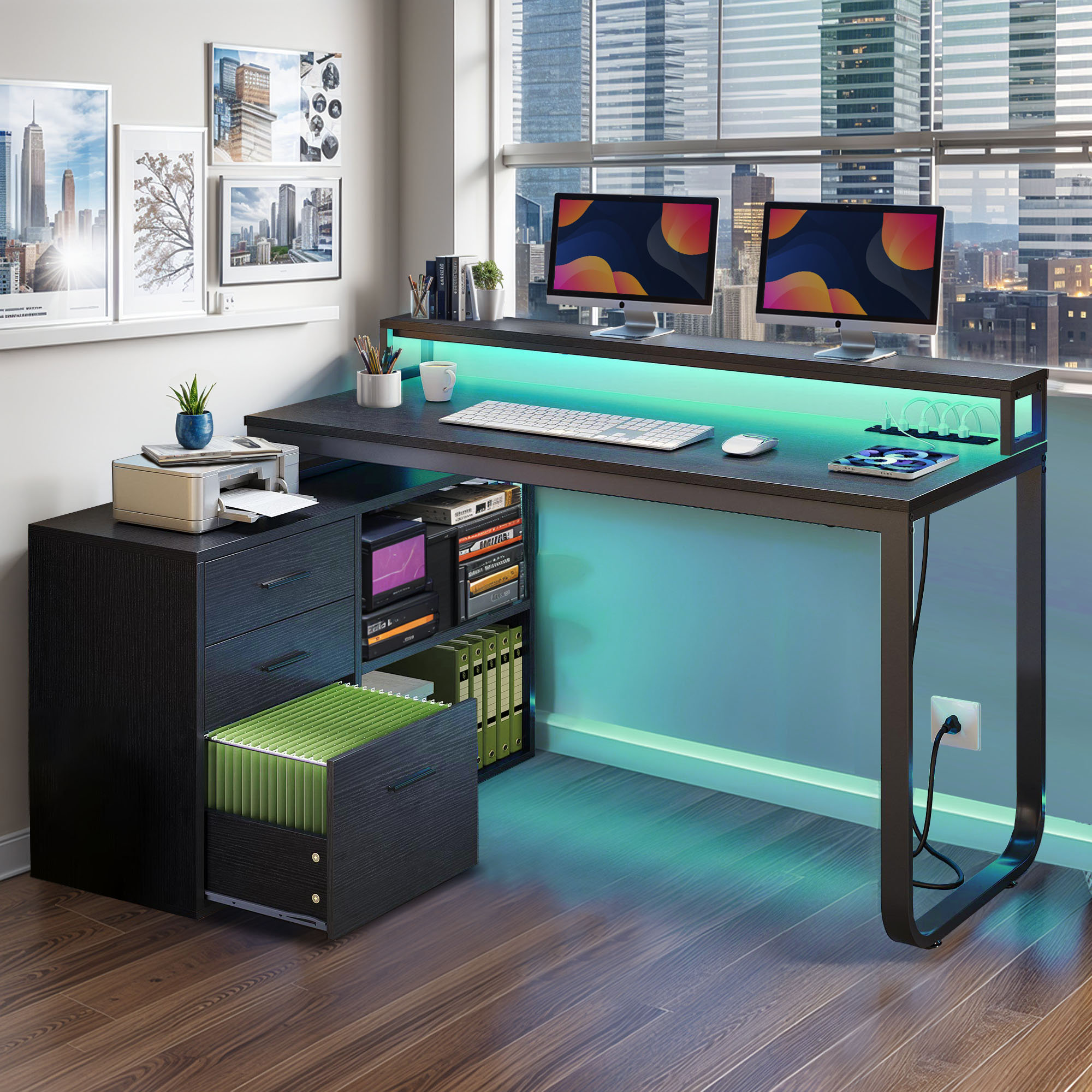 Brayden Studio® Deserey 55.1'' W L-Shaped Computer Desk | Wayfair