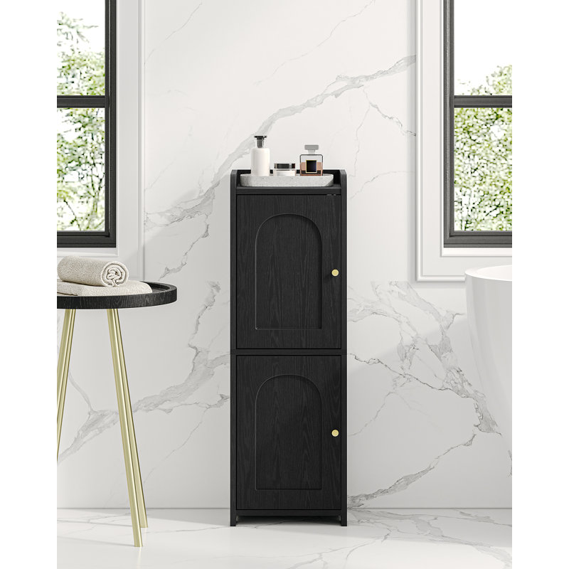 Bathroom Storage Cabinet, Corner Floor Cabinet with 2 Doors and Adjustable Shelf, Narrow Toilet Paper Cabinets, Bathroom Organizer for Small Spaces, 7.9" D x 9.8" W x 29.5" H Black