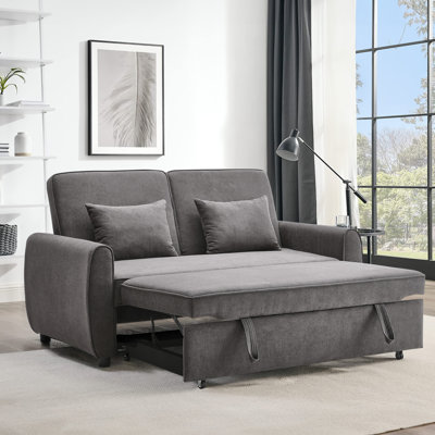 164cm W  Convertible Sofa Bed with 2 Pillows in Grey