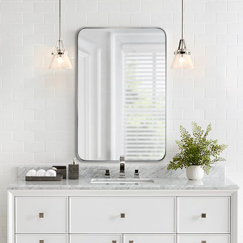 Eitzen Rectangle Wall Mirror High-Strength Tempered Glass and  Stainless Steels Framed Wall Mirror Accent Mirror, Silver