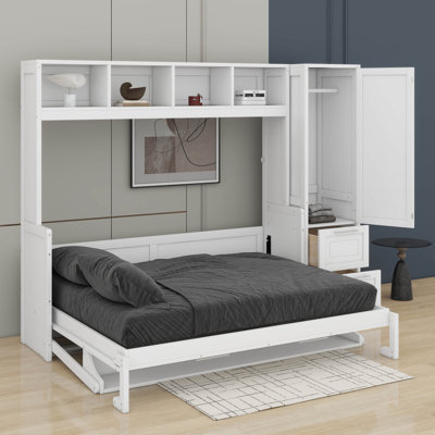 Lit escamotable double avec tiroirs et garde-robe