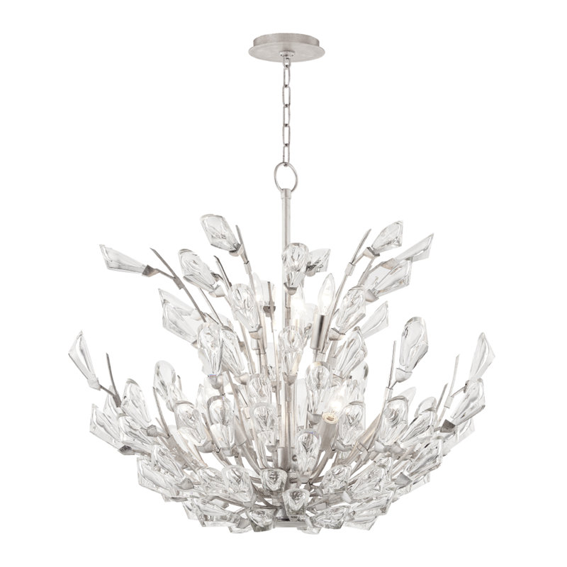 Tulip 9 Light Chandelier - Clear K9 Crystal, Silver Leaf